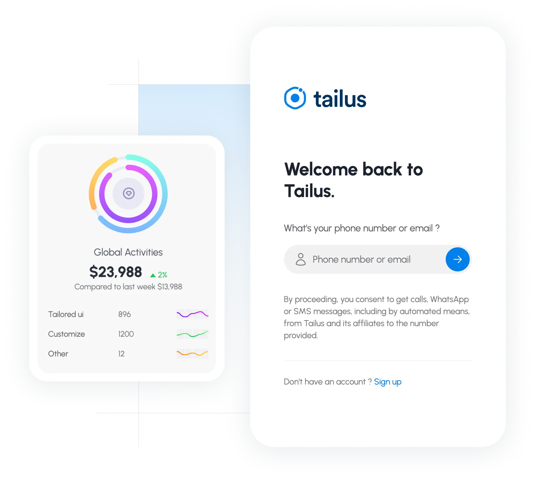 tailus stats and login components